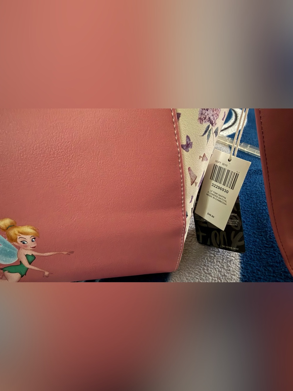 Disney Pink Floral Tinker Bell Satchel with Butterfly Accents - Picture 6 of 6